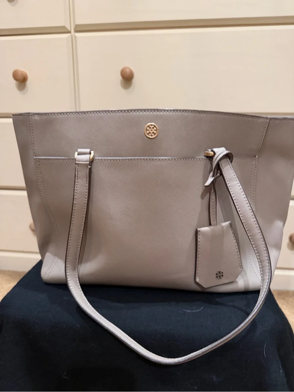 Tory Burch Parker Tote — Grey/Taupe Saffiano Leather
